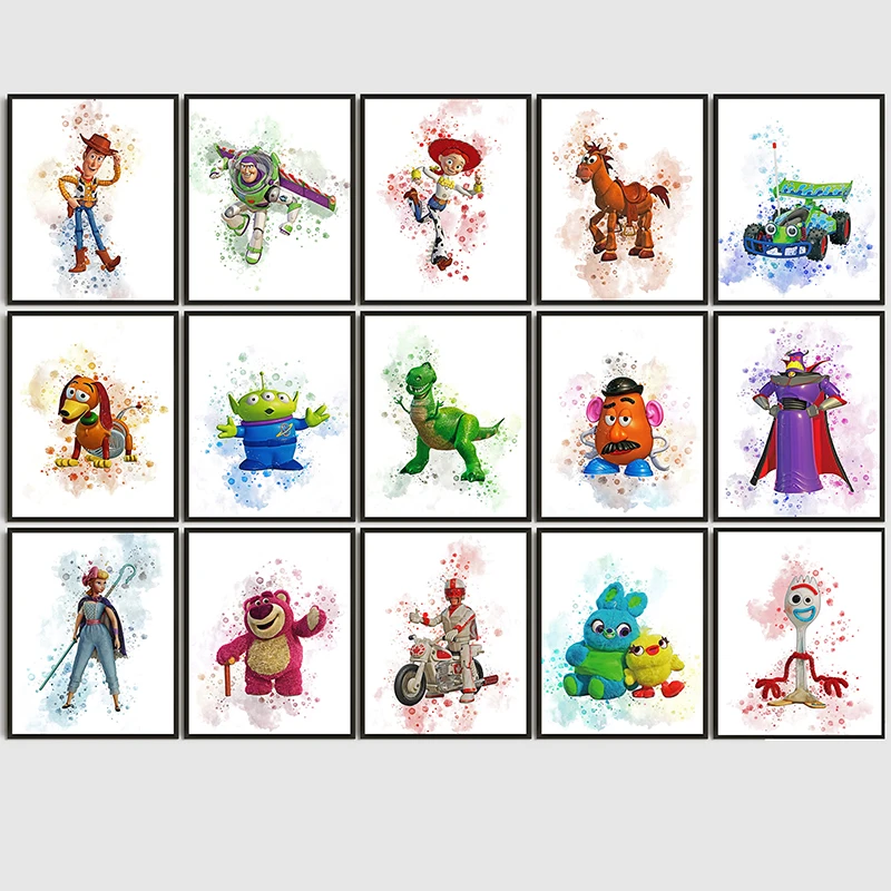 

Disney Toy Story Watercolor Poster Print Wall Art Picture Movie Canvas Paintings Abstract Wall Art Picture Kids Room Home Decor