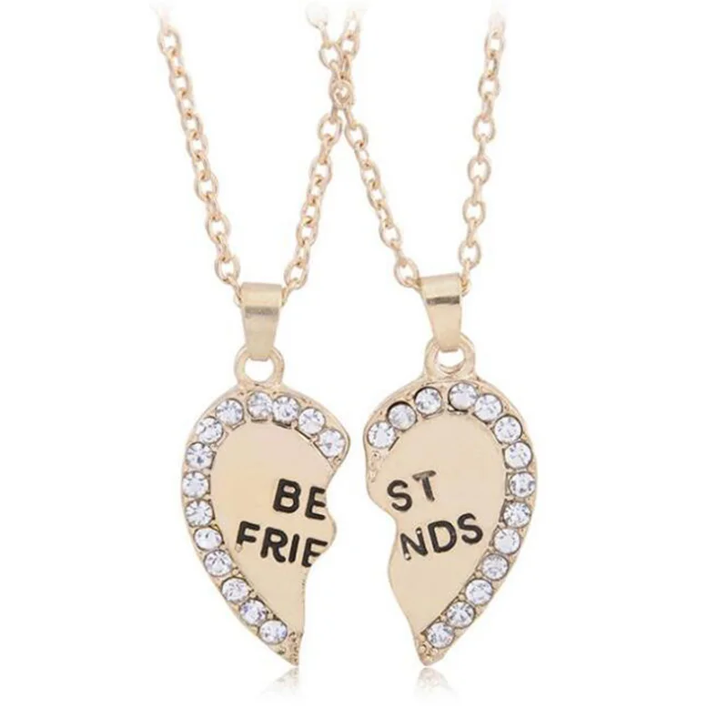 

Best Friends Necklace 2 Parts Charming Splice Broken Heart Letter Pendant Forever Gold Silver Color Friendship Jewelry