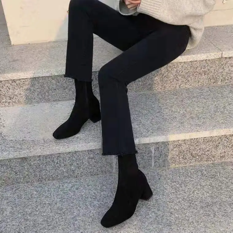 

Woman Jeans Pants Autumn and Winter Loose High Waist Black Pants