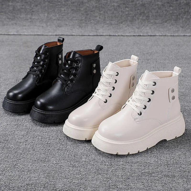 Ankle Boots Women's Flat Platform Shoes Genuine Leather Fashion Platform Short Tube Women's Short Boots 2021