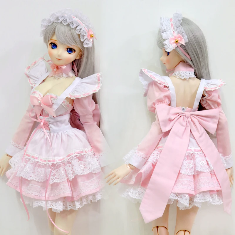 BJD куклы горничной платье юбка пузырь милые уши розовый черный зеленый Кукла