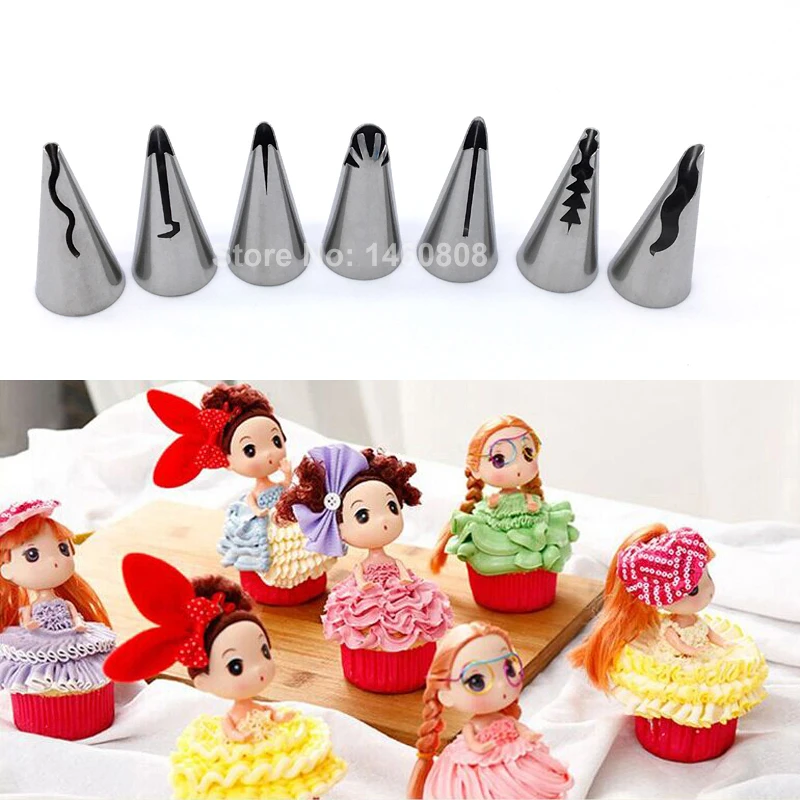 

7 Pcs/set Stainless Steel Princess Skirt Dress Russian Tulip Icing Piping Nozzles Cake Decorating Tips Sets