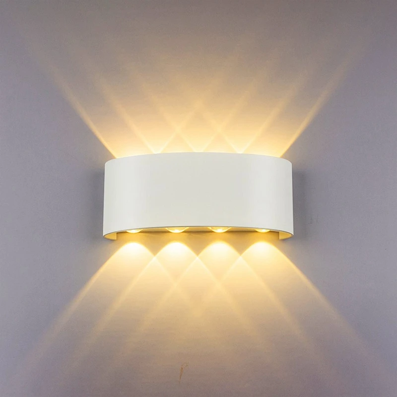 ABUI-Led Wall Lamp 8W Up/Down Lighting Indoor Double-Head Curved Waterproof Wall Lamp Modern Bedroom Lamp Warm White Light
