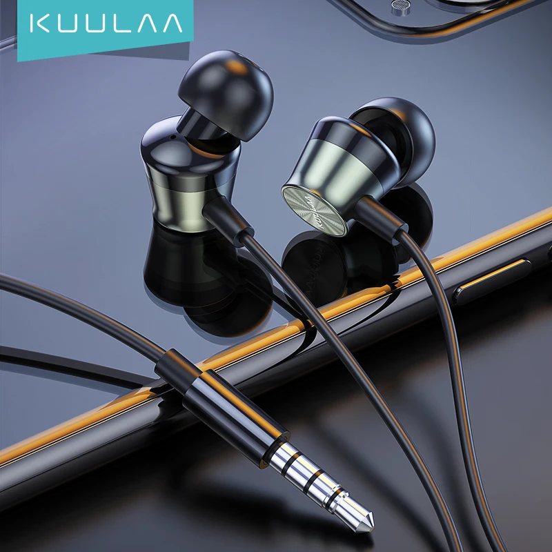 KUULAA 3.5mm проводные наушники с функцией превосходной передачи басов Металла In Ear