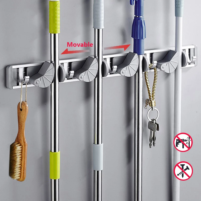 Настенный держатель для швабры вешалка метлы подвижные крючки щетки настенная