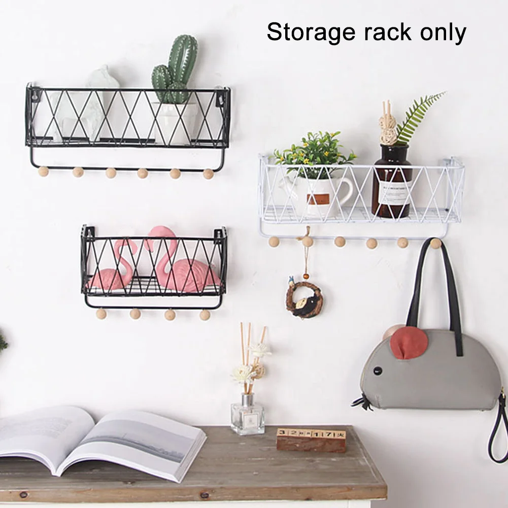 Large Capacity Bathroom Kitchen Sundries Wrought Iron Wall Hanging Storage Rack Home No Drilling Living Room With Hooks | Дом и сад