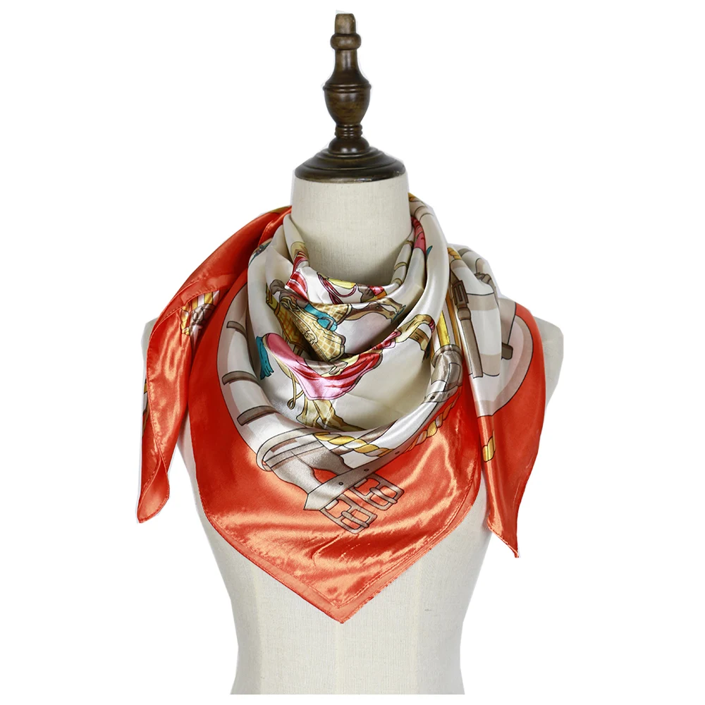 Horse Belt Silk Scarf Bandana Luxury Square Shawl Satin Head Hijab Women Invierno Print бандана |