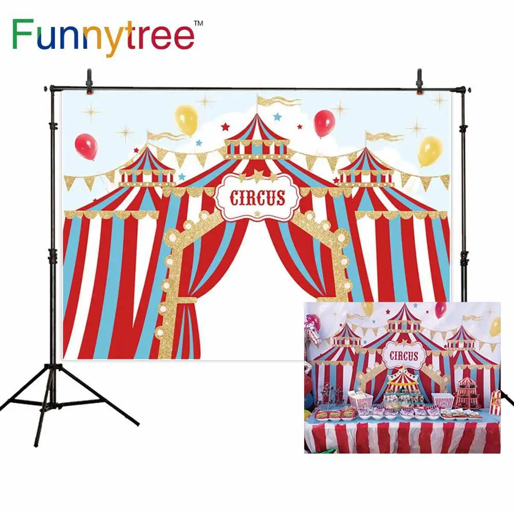 Funnytree фото фон студия мультфильм цирк день рождения фотосессия вечерние шатер с полосами воздушные шары Декор дети Фон фотосессия