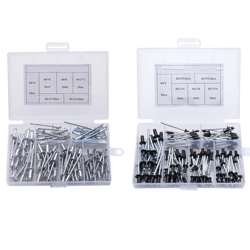240Pcs/Set Aluminum Blind Rivets, Decorative Nails, Aluminum Pull Rivets, Pull Rivets M2.4 M3.2 M4 for Furniture Ortment Kit