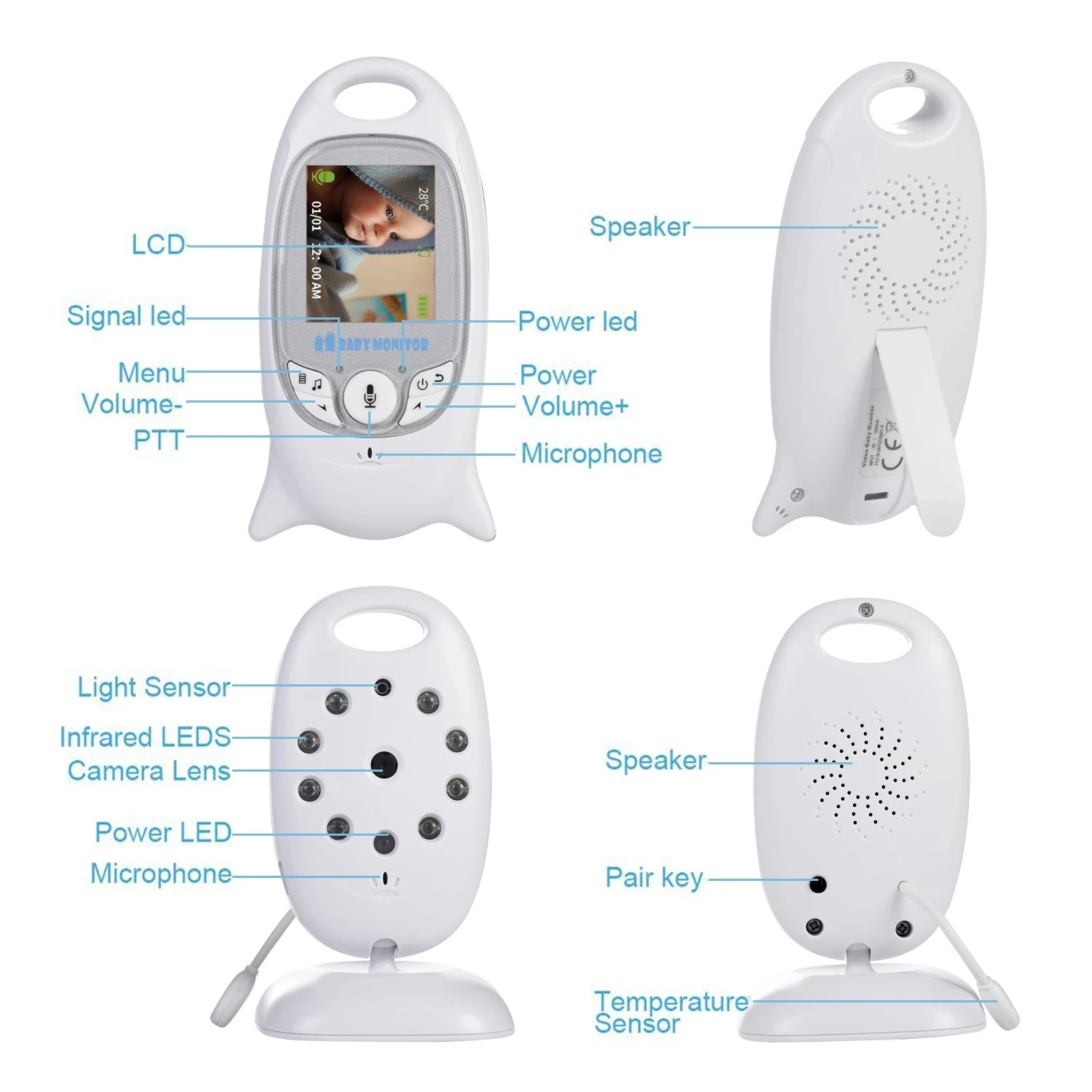 Video Baby Monitor Camera VB601 Wireless Babysitter 2 Way Talk Night Vision IR LED Temperature Security Nanny 8 Lullabies |