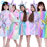 unicorn hooded children bathrobes baby rainbow bath robe animal for boys girls pyjamas nightgown kids sleepwear 3 11y