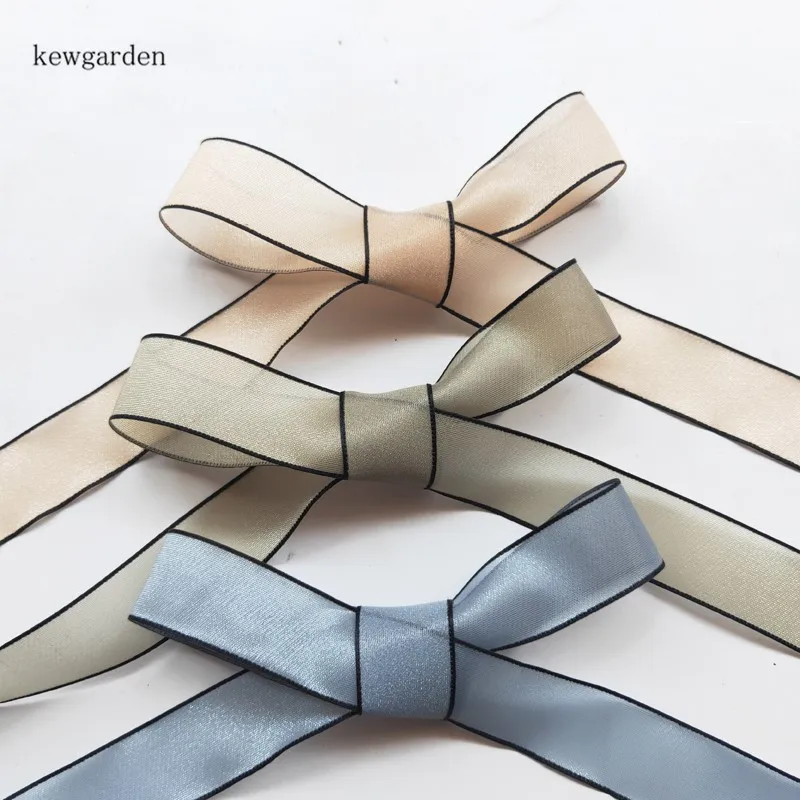 Kewgarden Матовая атласная лента с черным краем 1 &quot25 мм аксессуары для волос DIY