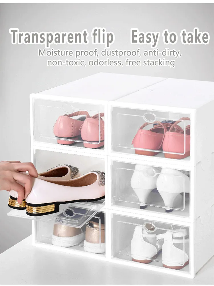 6pack Transparent shoe box dustproof storage box can be superimposed combination shoe cabinet Clamshell shoe organizer