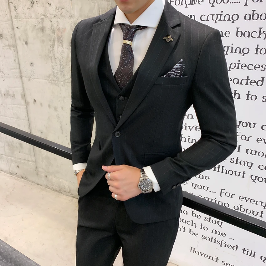 

OIMG Suit suit men's three-piece suit professional formal wear business thin section Slim suit best man groom wedding dress