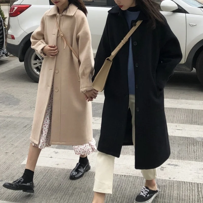 

Woolen Coat Women's Autumn and Winter 2021 New Style Temperament Small Man Versatile Black Medium Long Thin Woolen Coat