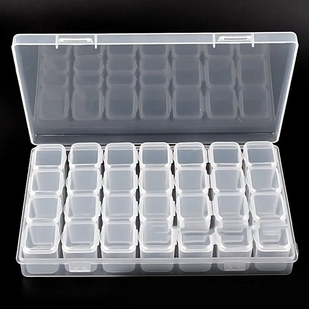 

12/28 Grid Compartment Transparent Medicine Box Jewellery Packing Plastic Removable Box Nail Art Tool Storage Case