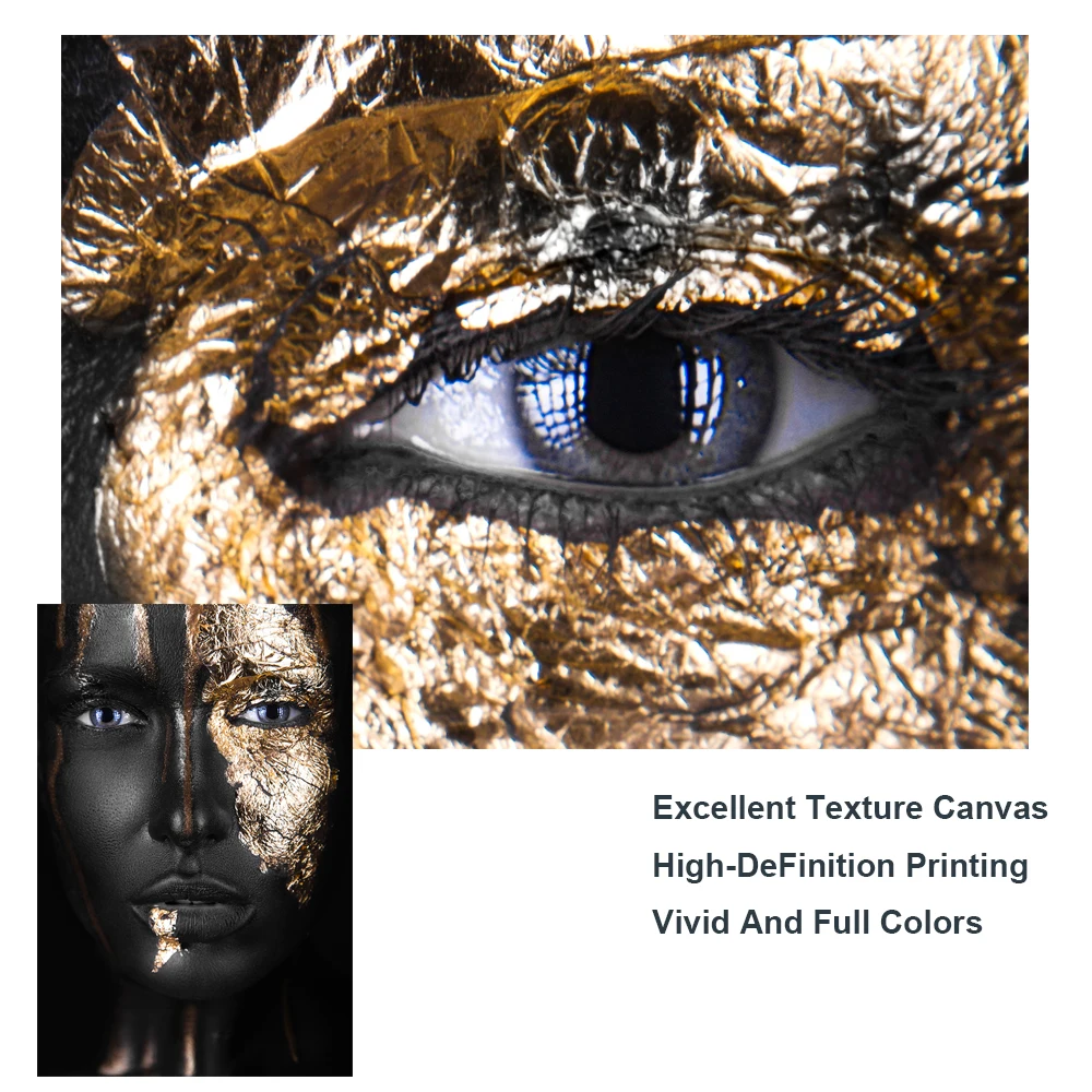 Картины на холсте с черной девушкой и золотым макияжем современные настенные