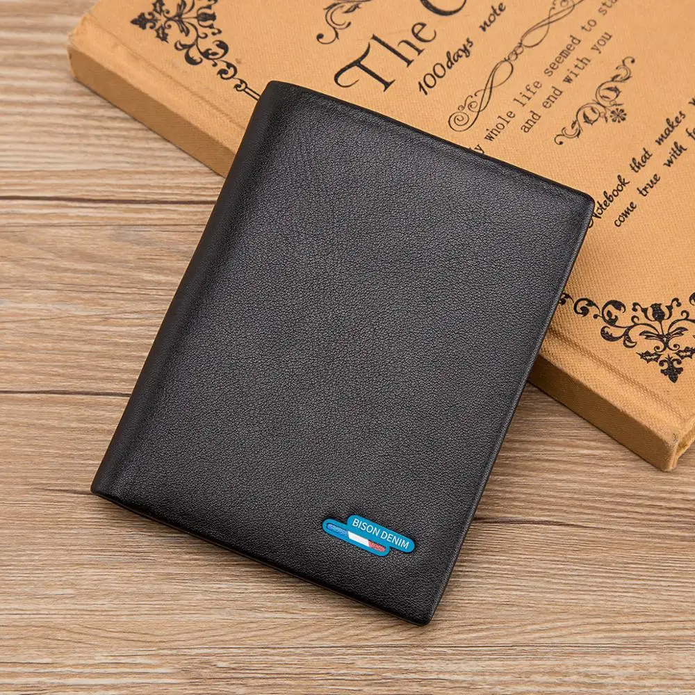 Мужской короткий кошелек BISON DENIM повседневный из натуральной кожи стандартная