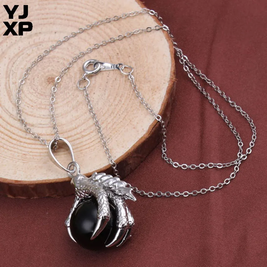 Black Agate YJXP панк стиль Дракон коготь Подвески натуральный камень Бусины шар кристаллы аметиста Quartzs для женщин мужчин амулет ювелирные изделия - Окраска металла: Black Agate