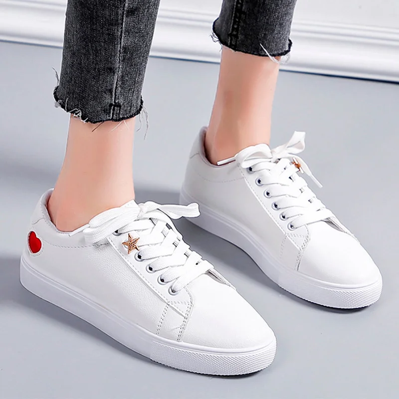 

women's flat shoes 2021 pu white shoe women Vulcanized footwear lace up Metal decoration classic fashion casual concise spring