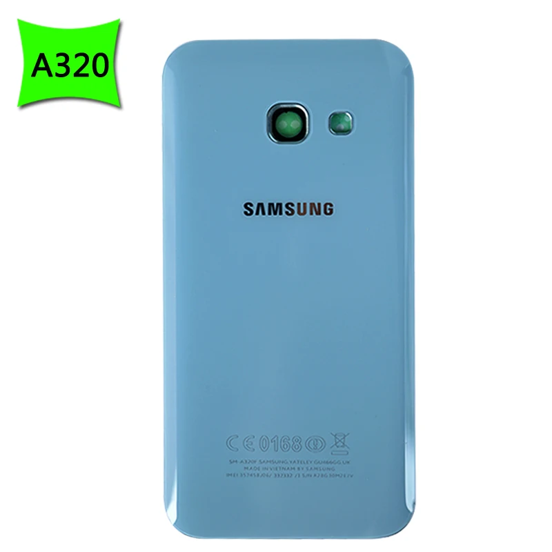 Для samsung Galaxy A3 A5 A7 A320 A520 A720 стеклянная крышка для батареи задняя дверь+ чехол для объектива камеры для a320 a520 a720 - Цвет: A320 Blue