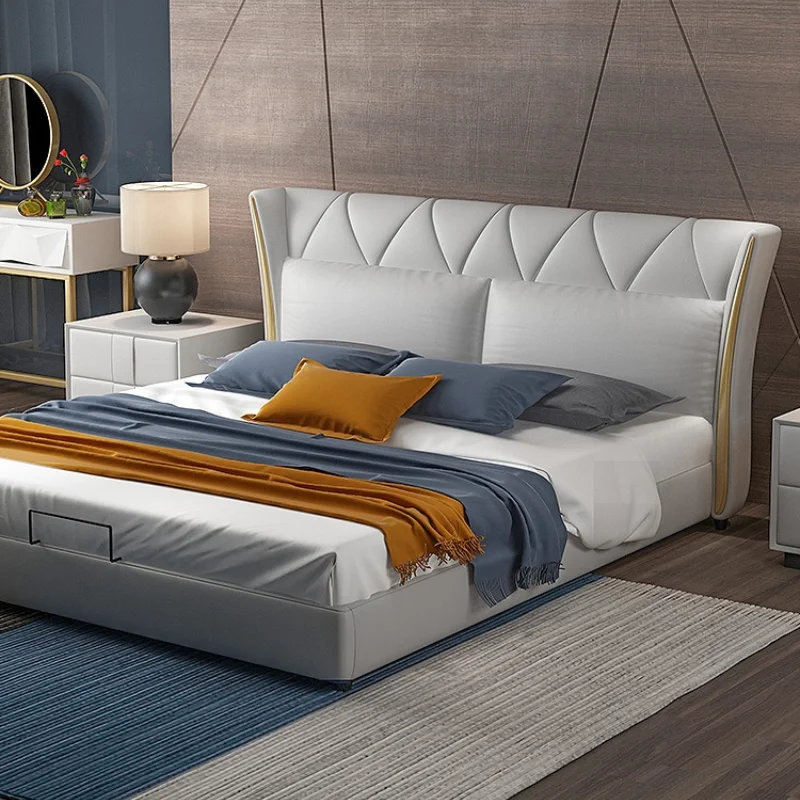 Роскошный кожаный светильник двойная кровать современный итальянский