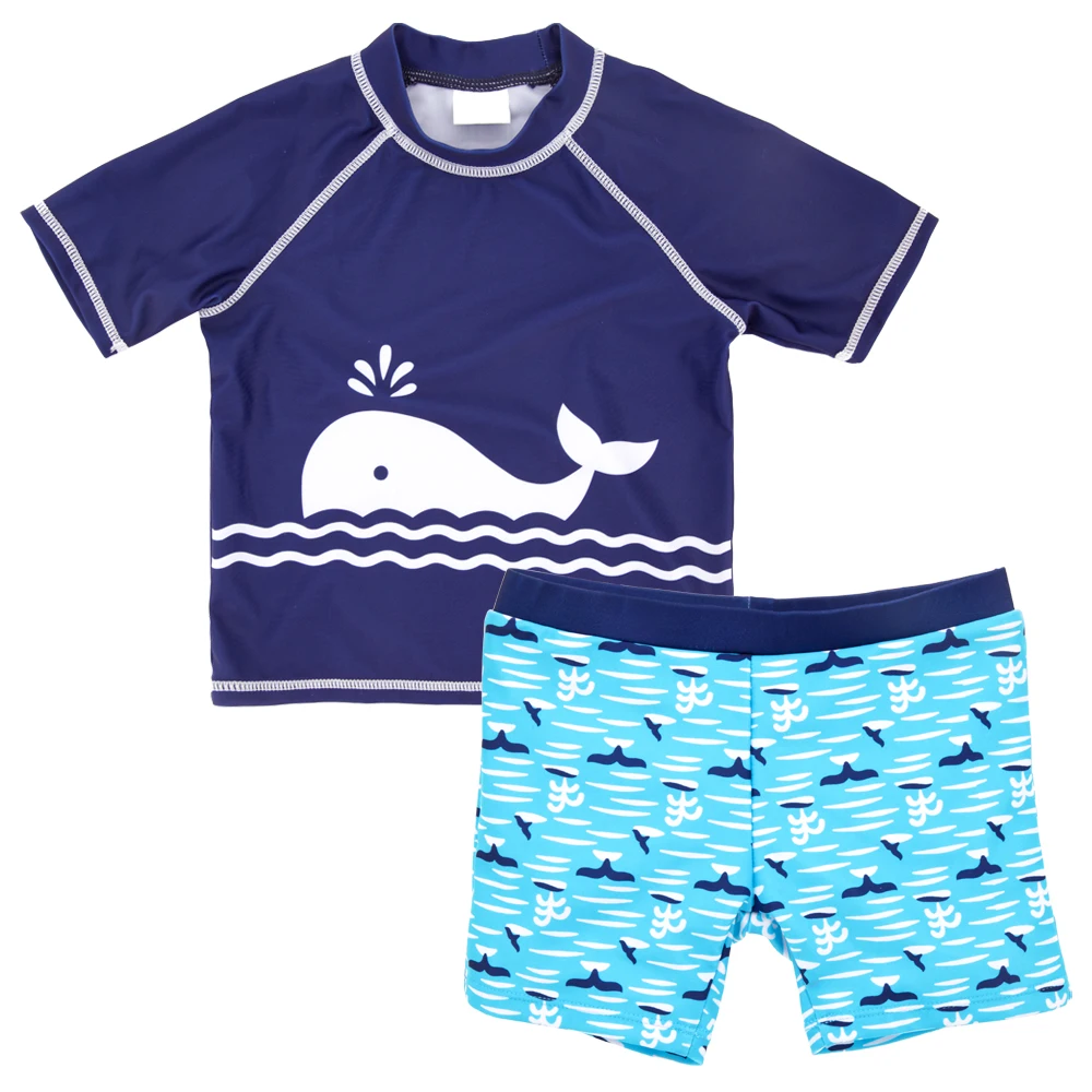 Honeyzone Roupa De Banho Infantil Baby Bath Tub Set Cartoon Whale Baby Swimwear Short Sleeve Tops Summer Beachwear Surfing Suit