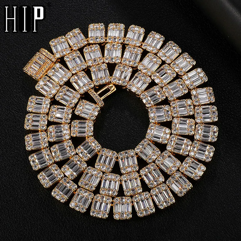 

Hip Hop Box Buckle Iced Out Cubic 9MM Zirconia Necklace Geometric Square Baguette Cluste AAA CZ Chains For Men Chokers Jewelry