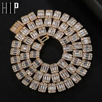 hip hop box buckle iced out cubic 9mm zirconia necklace geometric square baguette cluste aaa cz chains for men chokers jewelry