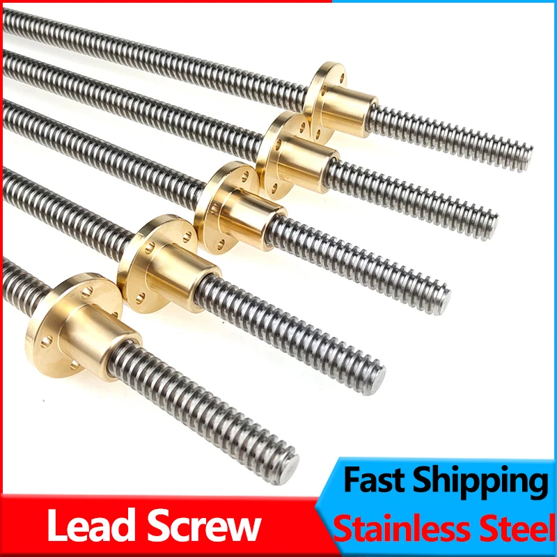 304 Stainless Steel Threaded Rod Lead Screw with T8 Brass Nut for 3D Printer Machine Z Axis Linear Guides Stepper Motor