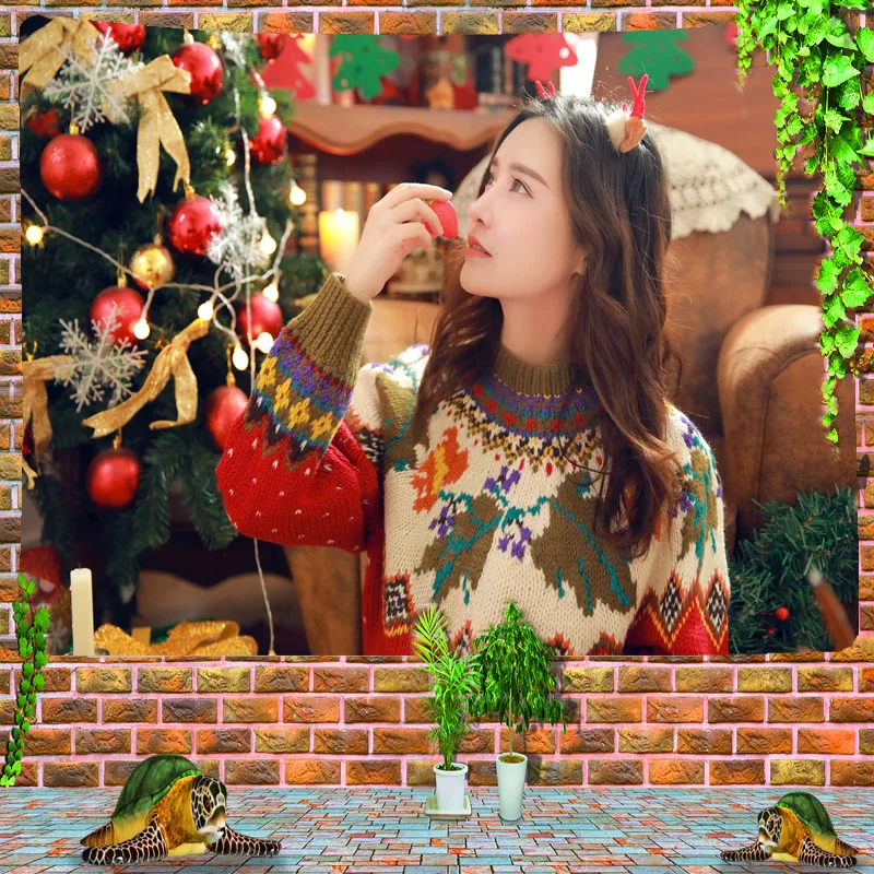 

Christmas girl tapestry customizable bohemian wall hanging room carpet HD tapestry artist home decoration accessories