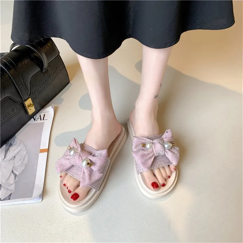 

2021 European and sk American ladies fashion casual new flat bow slippers 1799