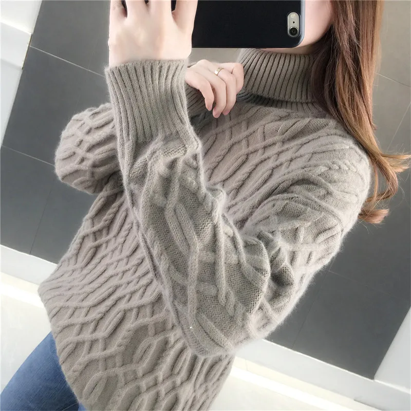 Пуловер с высоким воротником женский осенне-зимний толстый базовый свитер