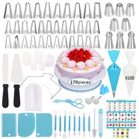 shenhong 170pcs cake decorating tools confectionery stainless nozzle converter dessert icing piping tips pastry cream bag baking