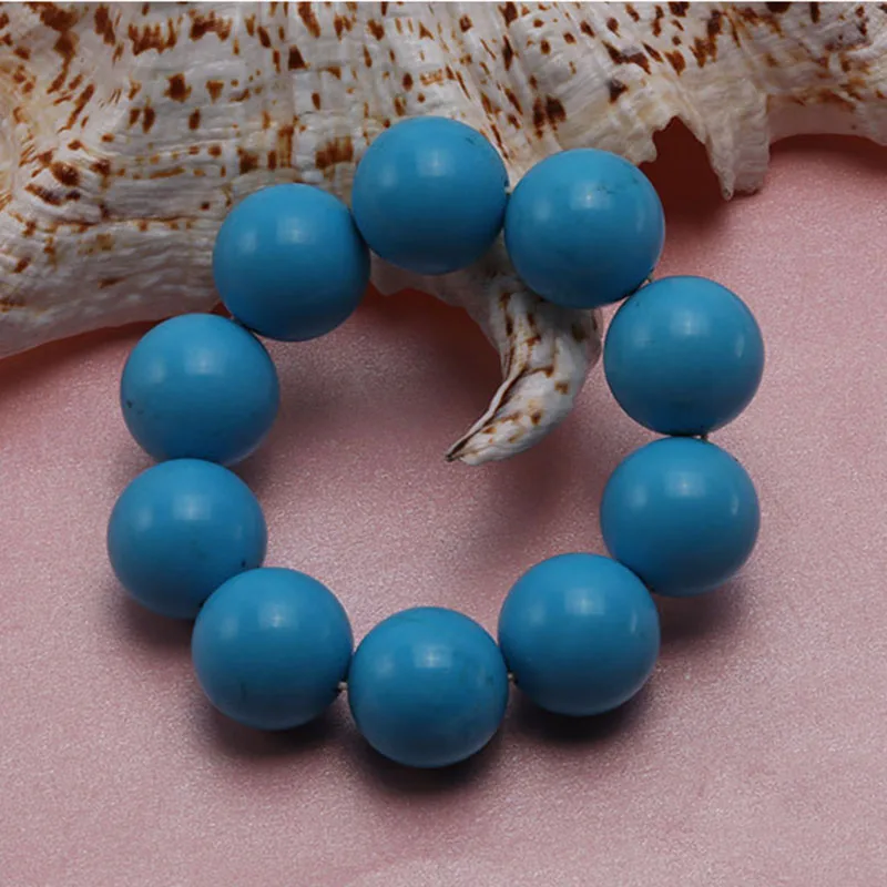 

JYX Anthentic Blue Turquoise Bracelet Round 20mm 7 inchs Fine Jewelry Gift for Women