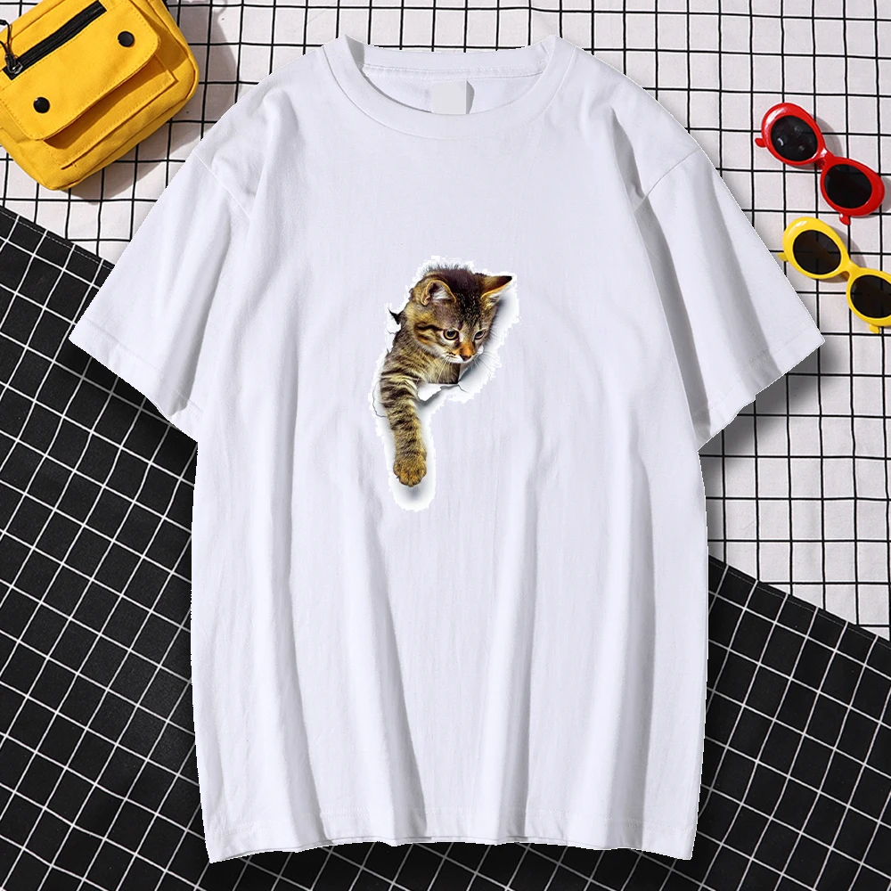 

Kohpweran Kitten Reaching for Something Prints Man Casual Anime Short Sleeved Fashion O-Neck Oversized T Shirt Graphic
