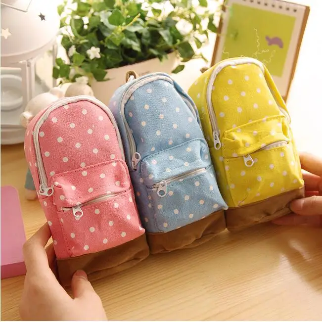 Корейский вместительный холщовый рюкзак новинка Женский пенал в горошек футляры