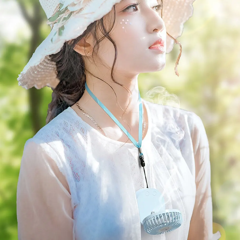 

USB Spray Humidifier Small Fan Hanging Neck Handheld Desktop Pocket Fan