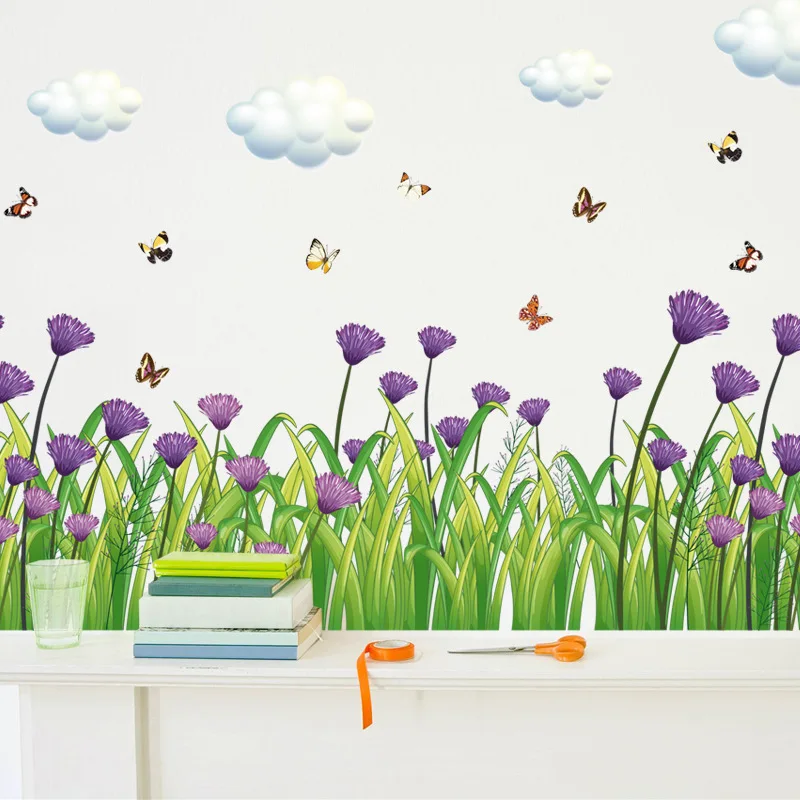 

Love Quotes Flower Wall Stickers Purple Chrysanthemum Daisy Butterfly Vinyl Decals Home Decoration Wedding Wallpaper