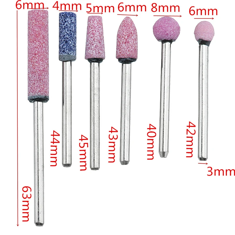 

6pcs/set 3mm Red Corundum Grinding Head Electric Grinder Head Abrasive Polishing Stone Rotary Tool