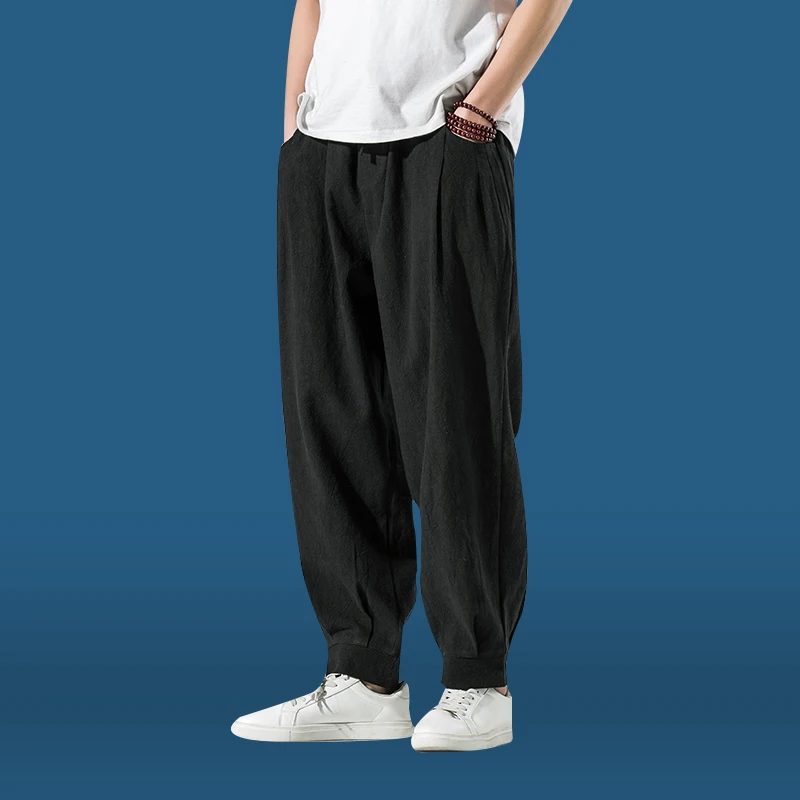 

M-5XL Plus Size Men's Linen Harem Pants Casual Elastic Waist Drawstring Loose Fit Lightweight Yoga Trousers Loungewear XXXXXL