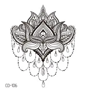 CD-106 Rocooart женские сексуальные хны цветок временные татуировки наклейки Черные Водонепроницаемые поддельные ювелирные изделия татуировки Лотос боди арт татуировки Кружева - Цвет: CD-106
