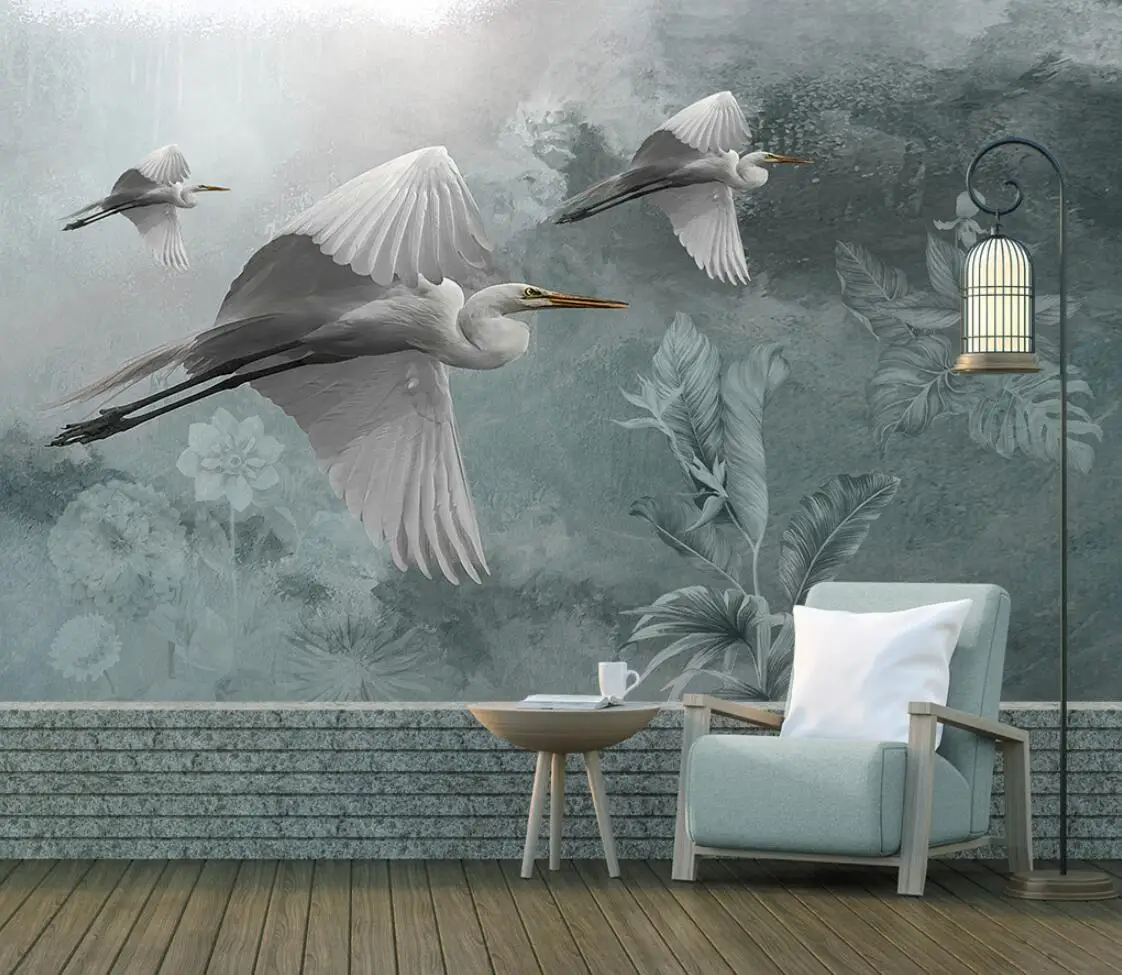 

beibehang custom Art crane leaf plant wallpapers for living room TV background papel de parede 3d wallpaper mural wall covering