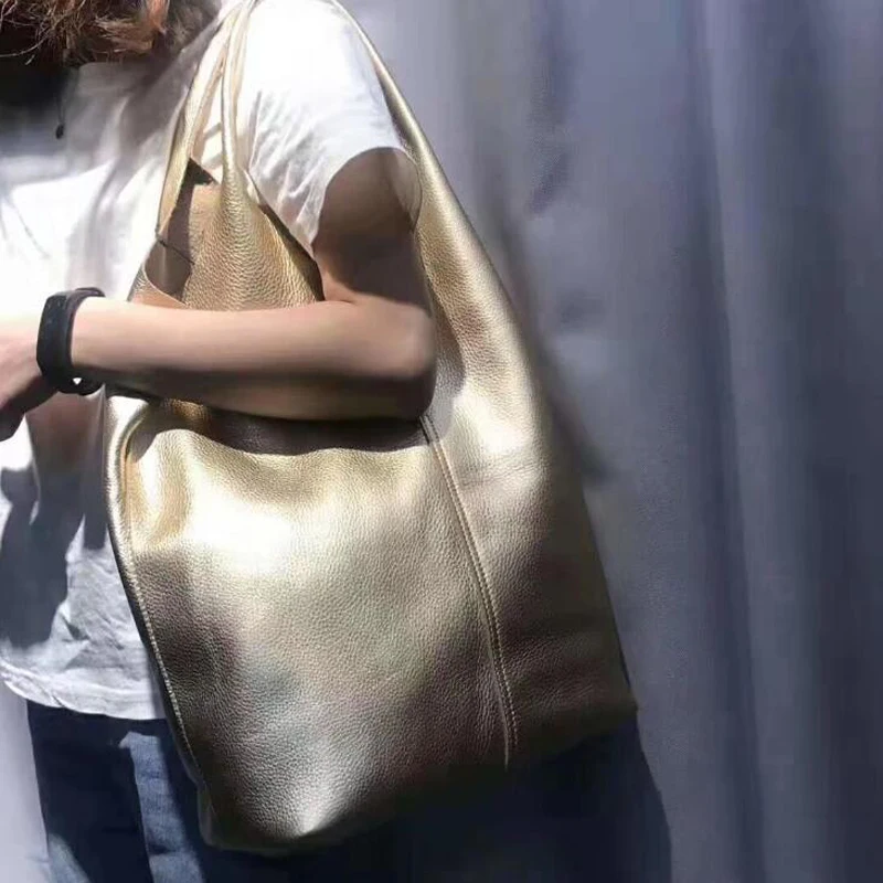 Genuine Leather Shoulder Bags Handbag Woman Vintage Cowhide Leather Composite Tote Shopping Bag Classic High Quality Bags