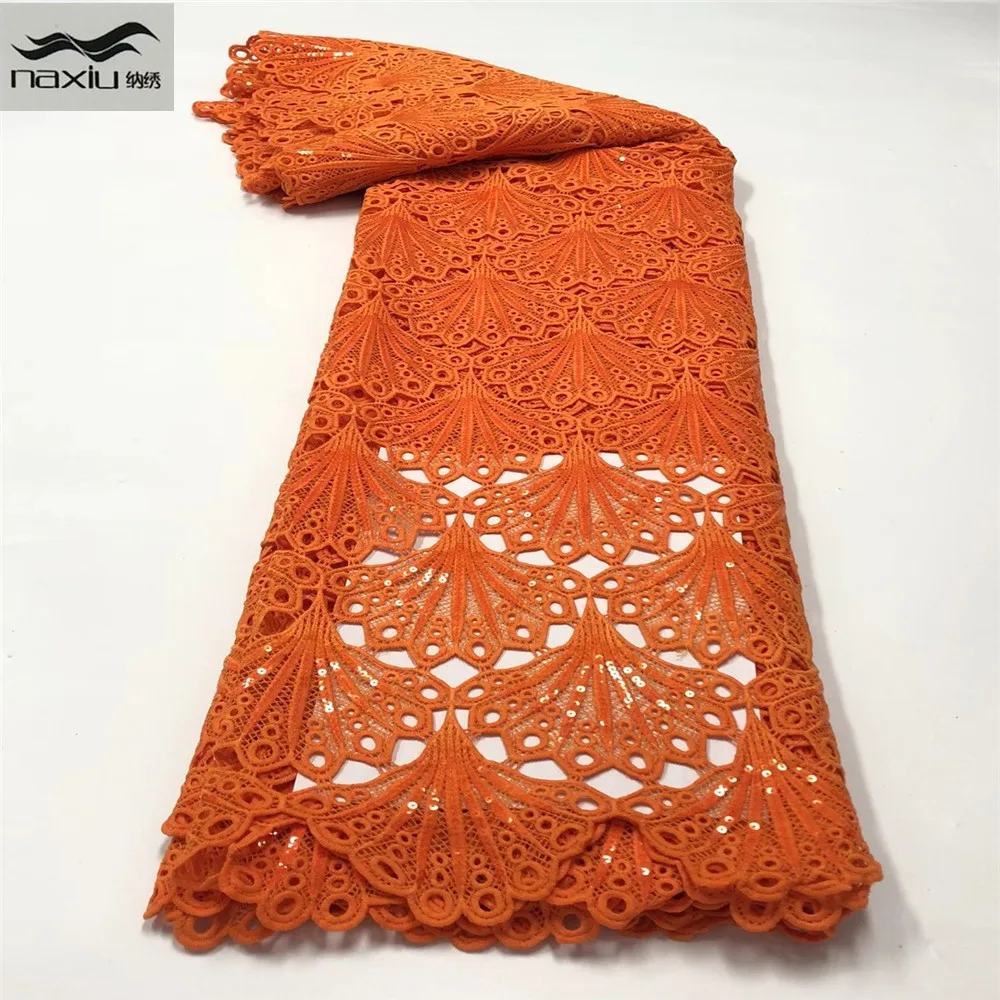 

Madison African Orange Guipure Lace Fabric 2020 High Quality Nigerian Cord Lace Fabric Water Soluble Wedding Lace For Dresses