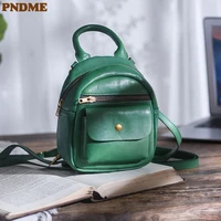 pndme luxury genuine leather ladies cute green mini small backpack fashion natural real cowhide women weekend party bagpack