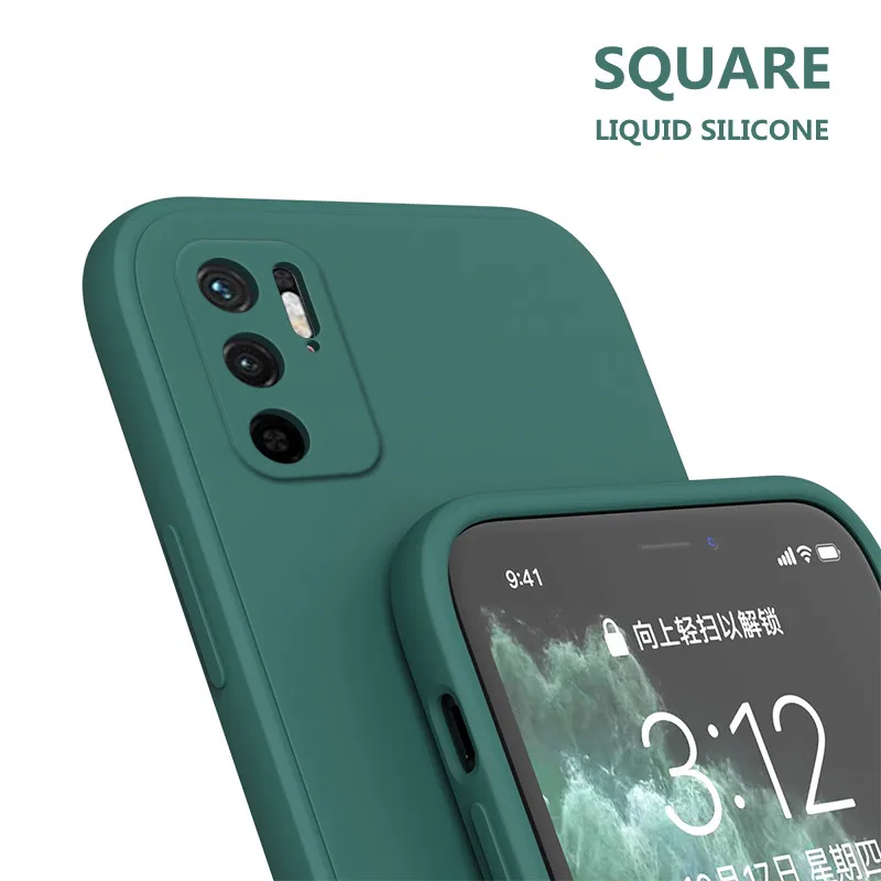 

For Xiaomi Poco M3 Pro Poco M3 Poco F3 Poco X3 Pro Poco X3 NFC Luxury Square Original Liquid Silicone Soft Case Cover