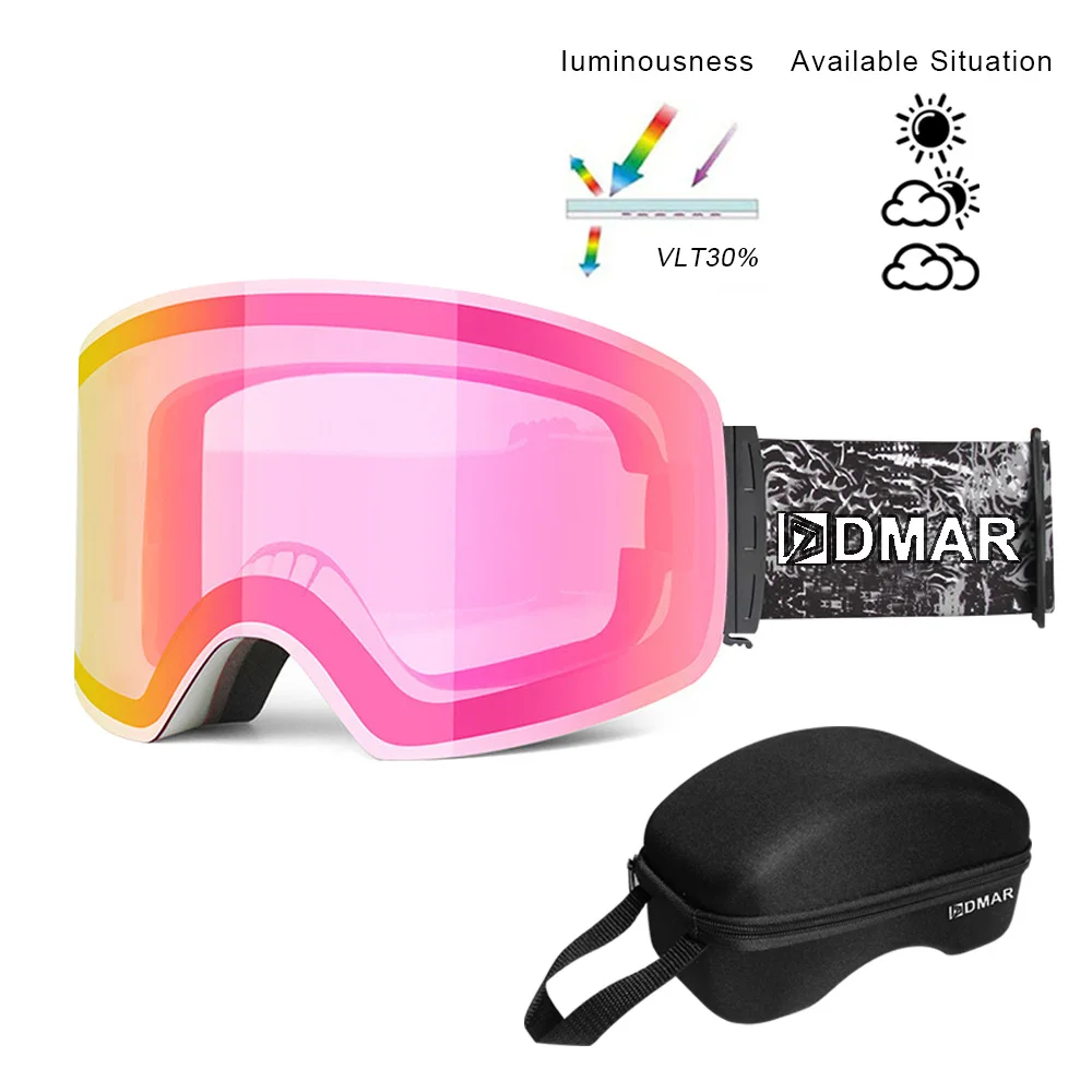 Pink with box Лыжные очки UV400 плюс двухслойные противотуманные защитные согревающие большие линзы очки для мужчин и женщин сноуборд очки для катания на коньках - Цвет: Pink with box