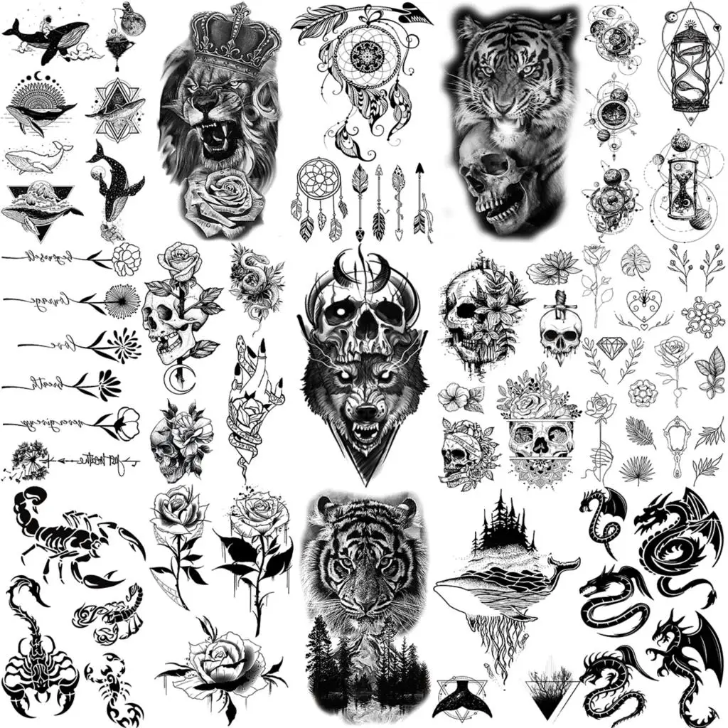 Временные татуировки с волком тигром черепом для женщин и мужчин цветы Ловец