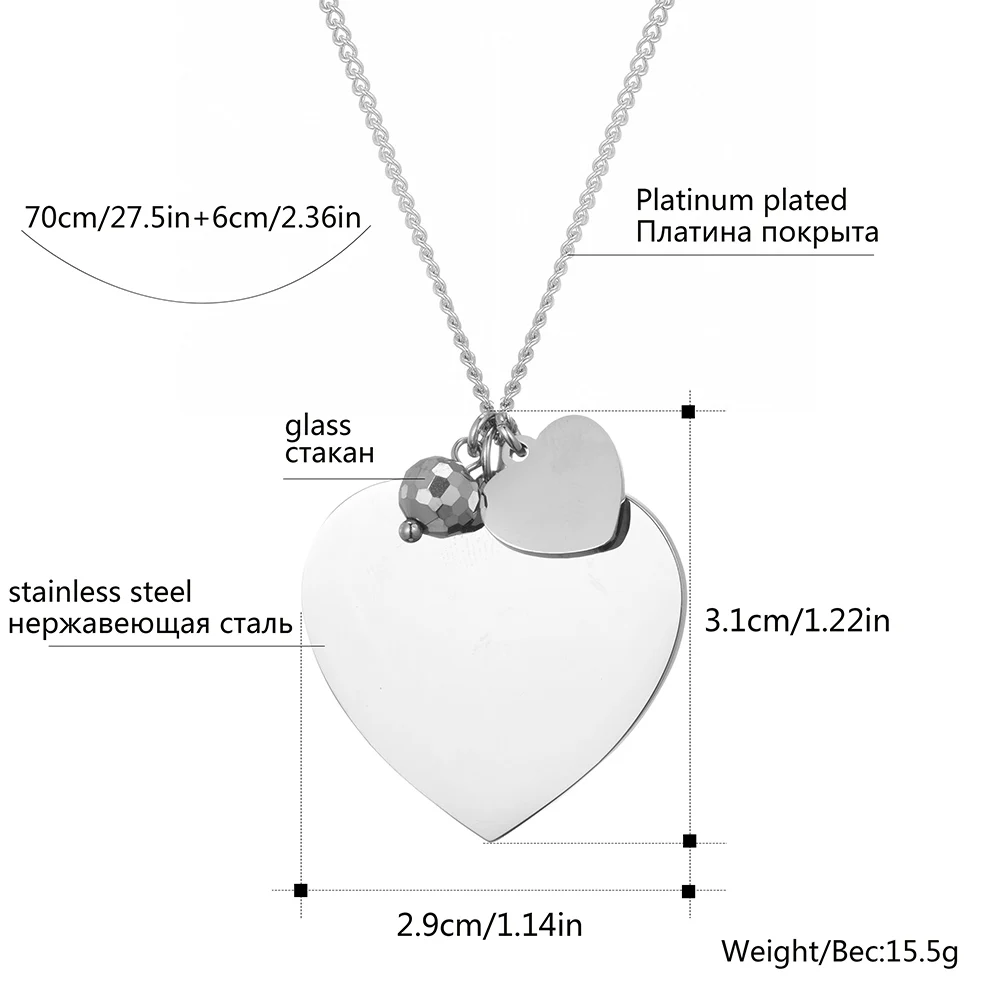 Длинные цвета Любовь Сердце из нержавеющей стали подвески ожерелья для женщин
